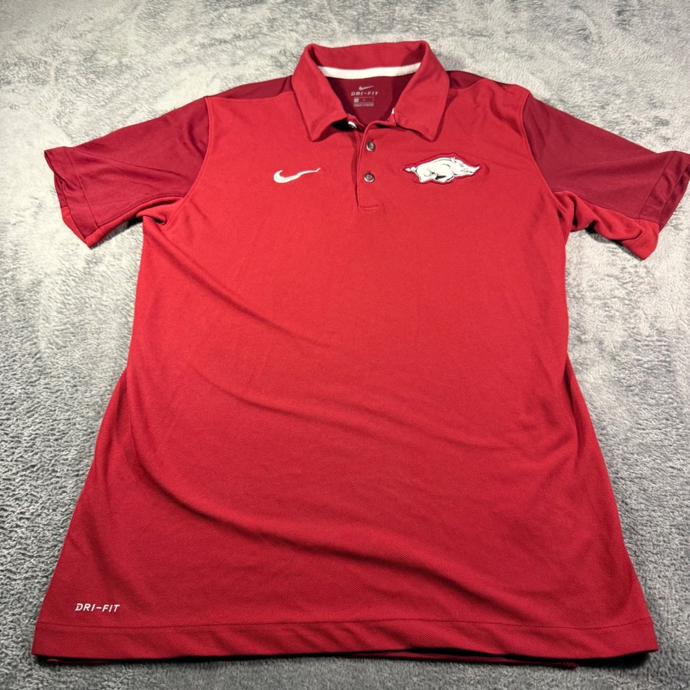 Nike Arkansas Razorbacks Dri-FIT Polo Shirt Red Women L Short Sleeve Athletic